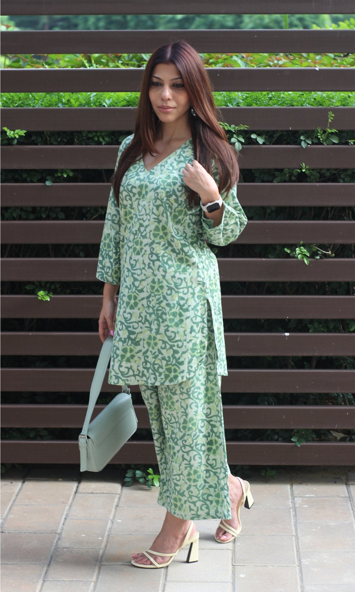 Cotton Handblock Dabu Mint Green Coord Set - Baareeki