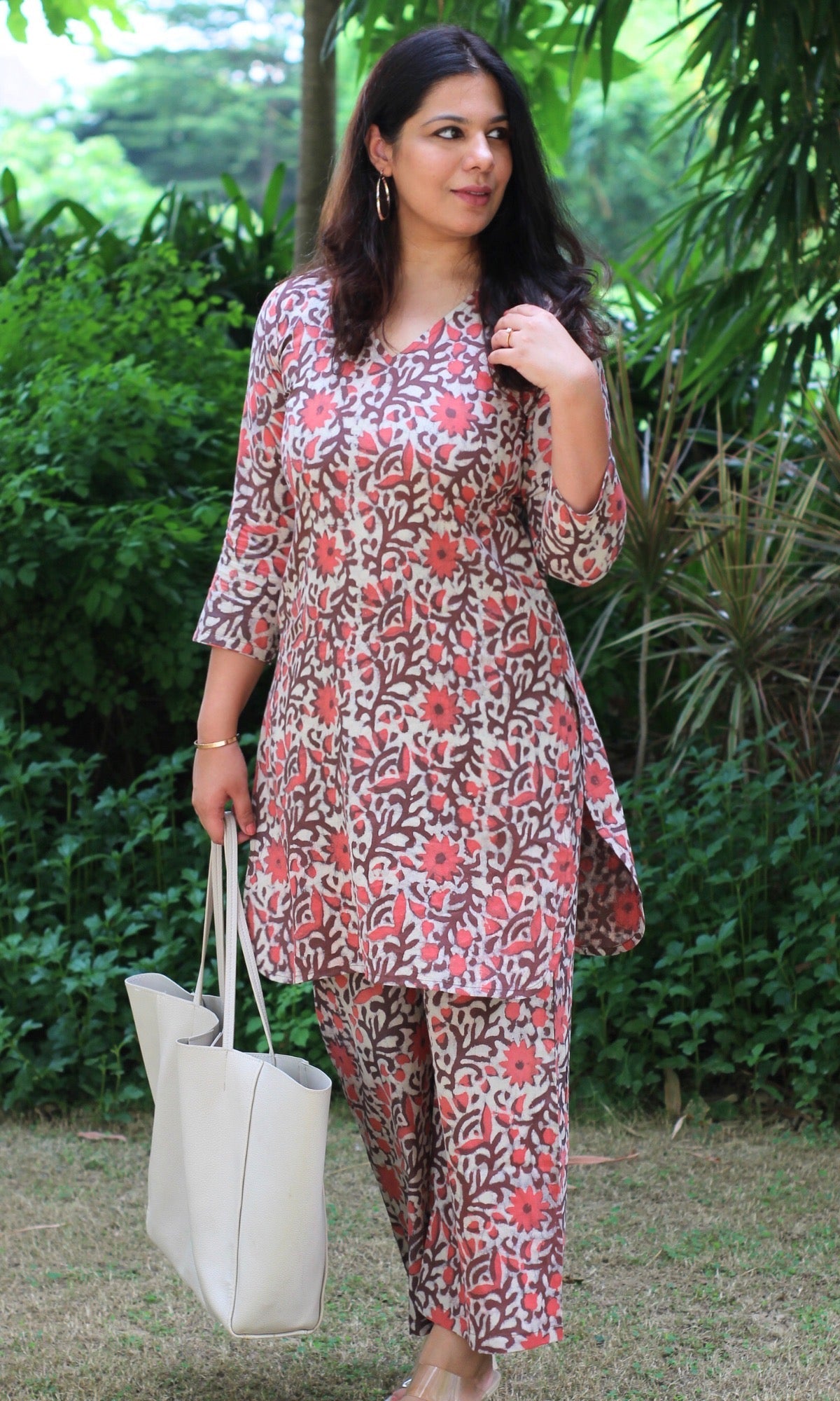 Cotton Handblock Dabu Orange Coord Set - Baareeki