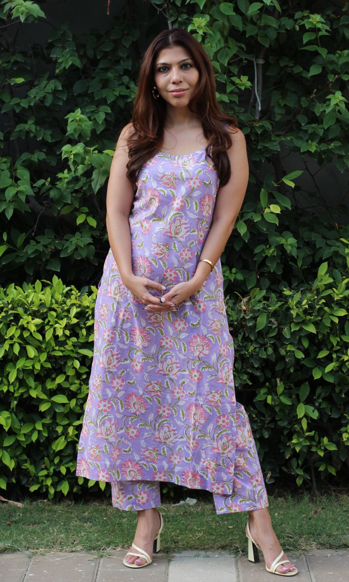 Cotton Handblock Purple Coord Set - Baareeki