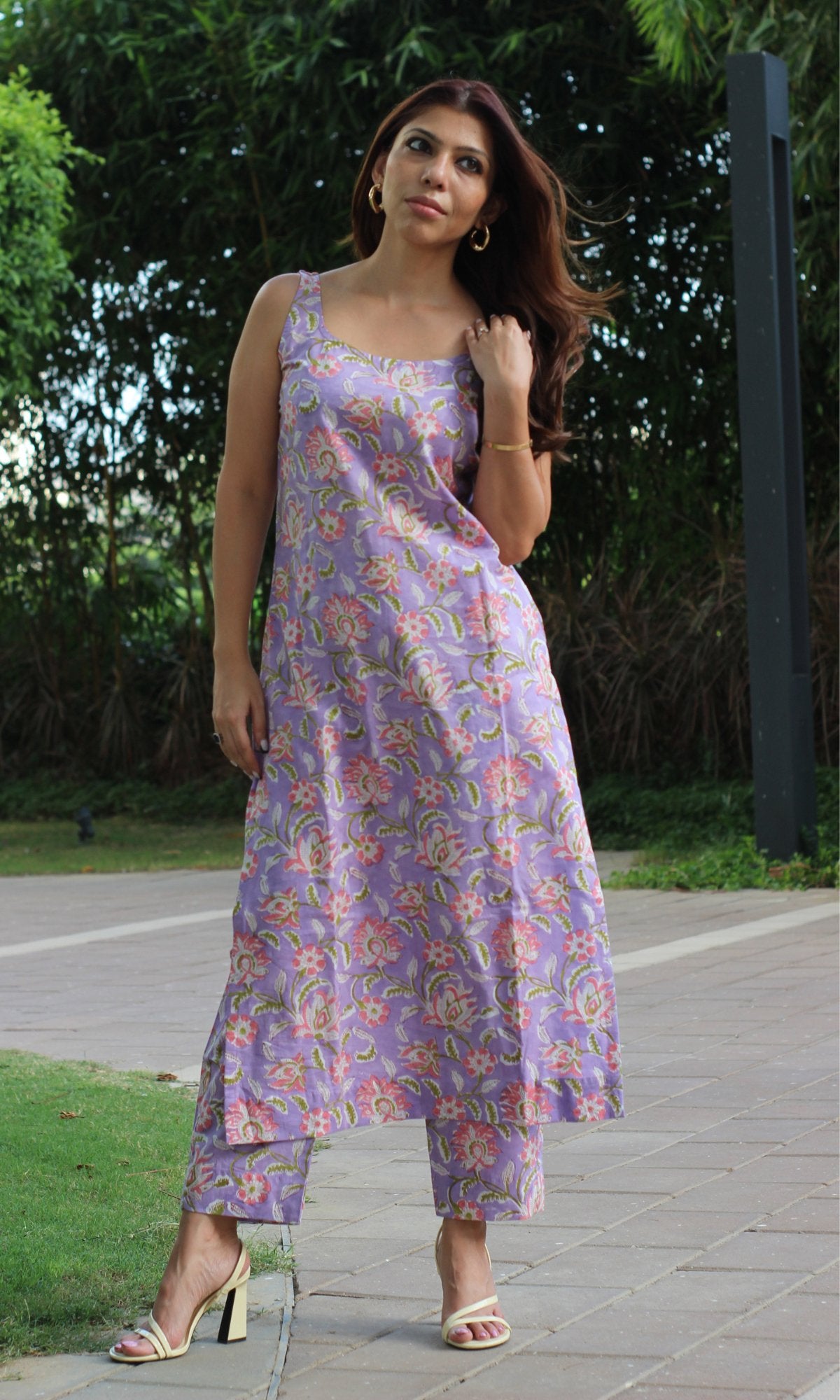 Cotton Handblock Purple Coord Set - Baareeki