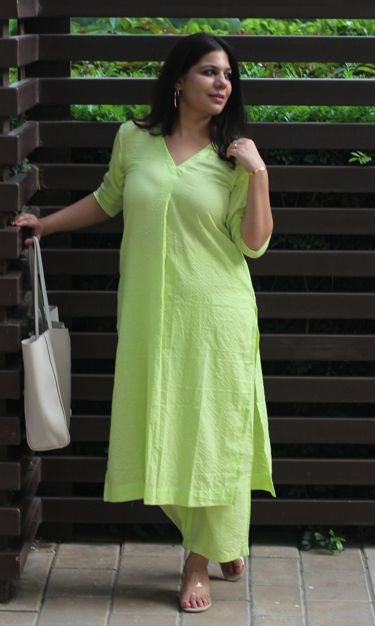 Cotton Kantha Lime Green Coord Set - Baareeki