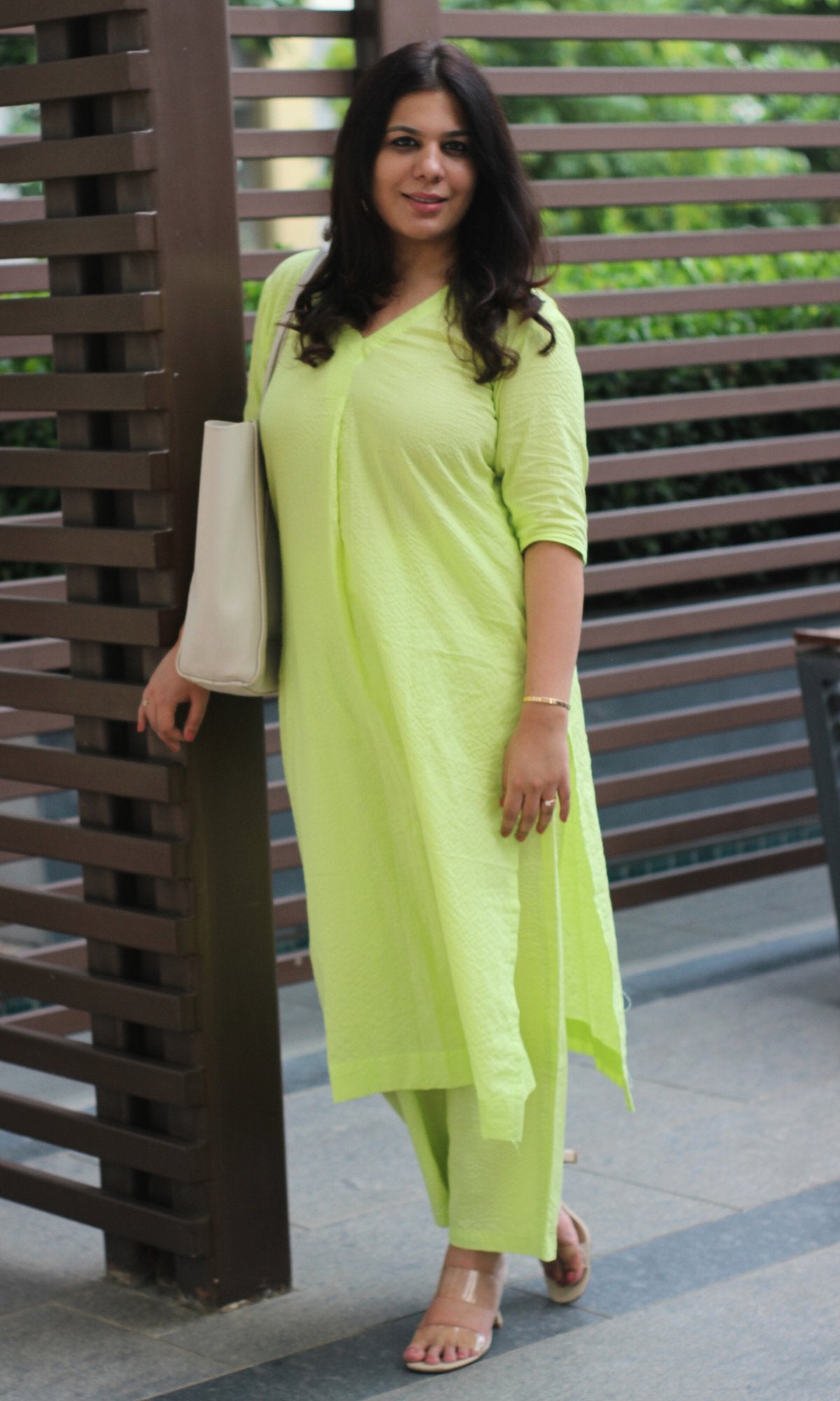 Cotton Kantha Lime Green Coord Set - Baareeki