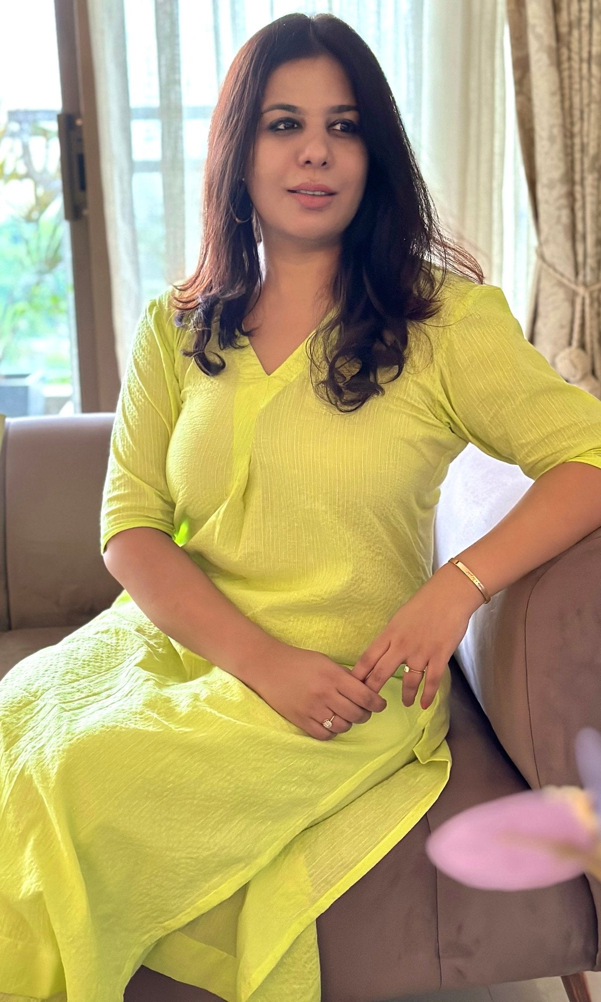 Cotton Kantha Lime Green Coord Set - Baareeki