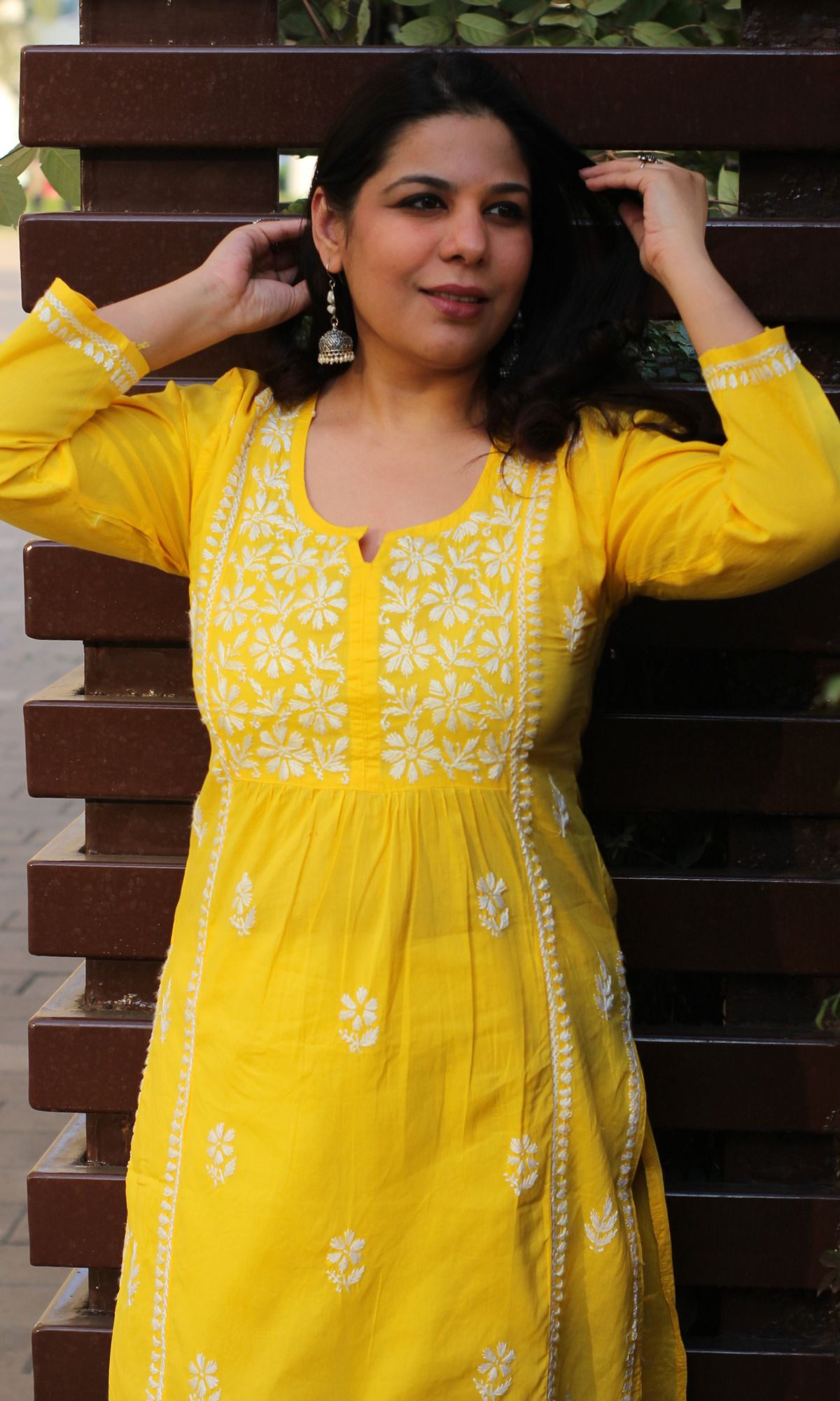 Cotton Yellow Handwork Chikankari Naira Cut Kurta - Baareeki