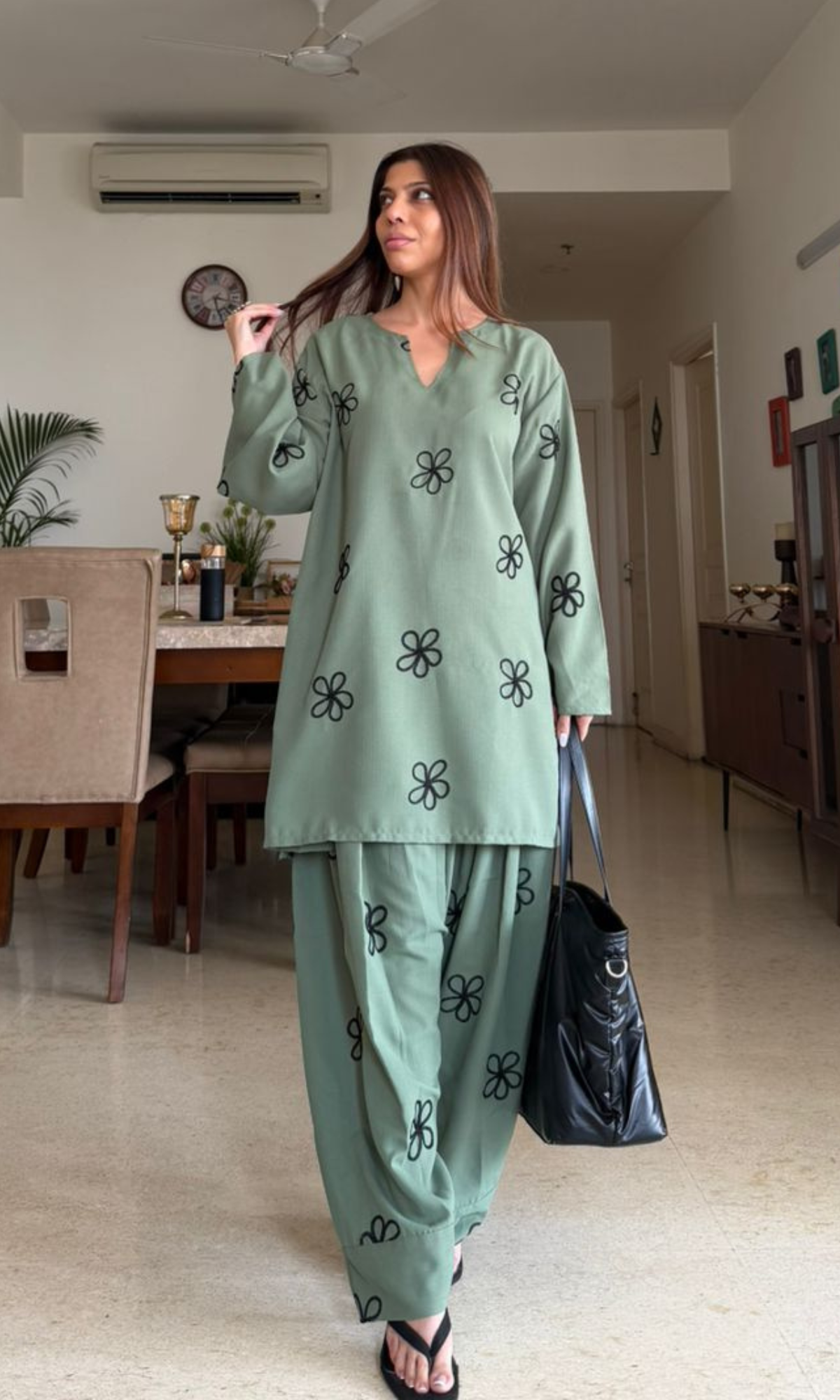 Dusty Sage Flower Embroidered Farshi Co-ord