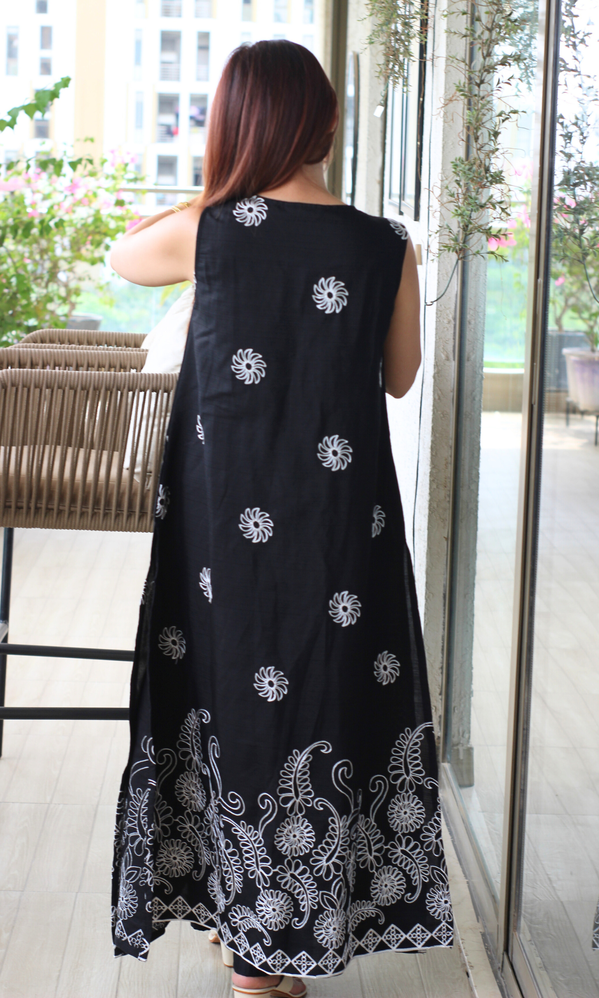 Midnight Fern Embroidered A line Kurta & Pant