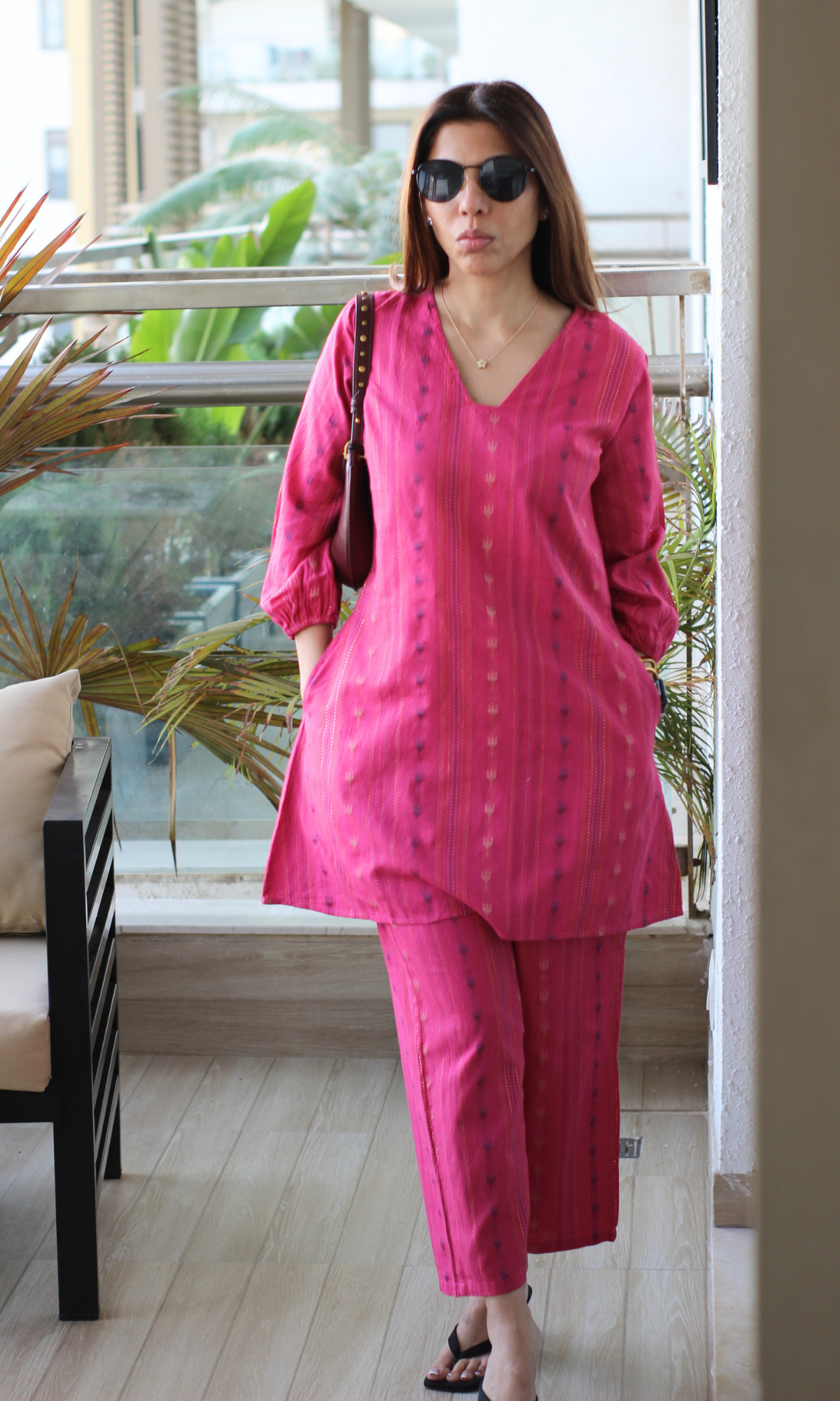 Fuchsia Pink Cotton Lurex Woven Co-ord
