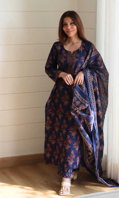 Cotton Neel Rani Ajrakh Print Suit with Cotton Printed Dupatta
