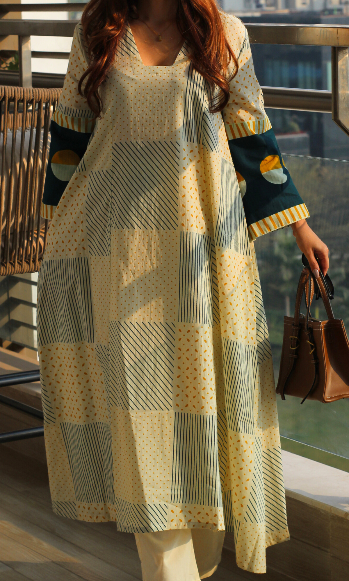 Reya Green Geometric Print Kali Kurta & Cotton Pants