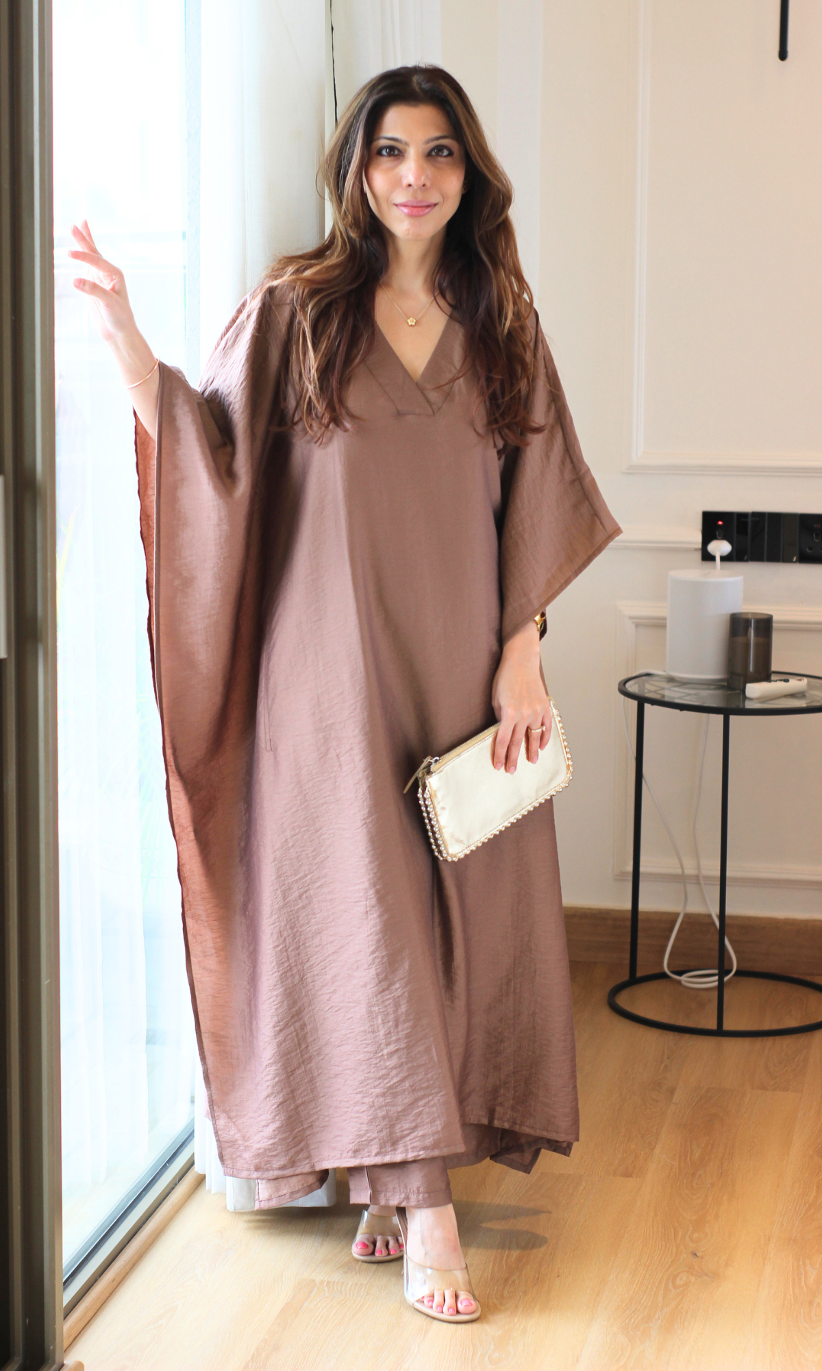 Latte Brown Textured Kaftan Style Co-ord