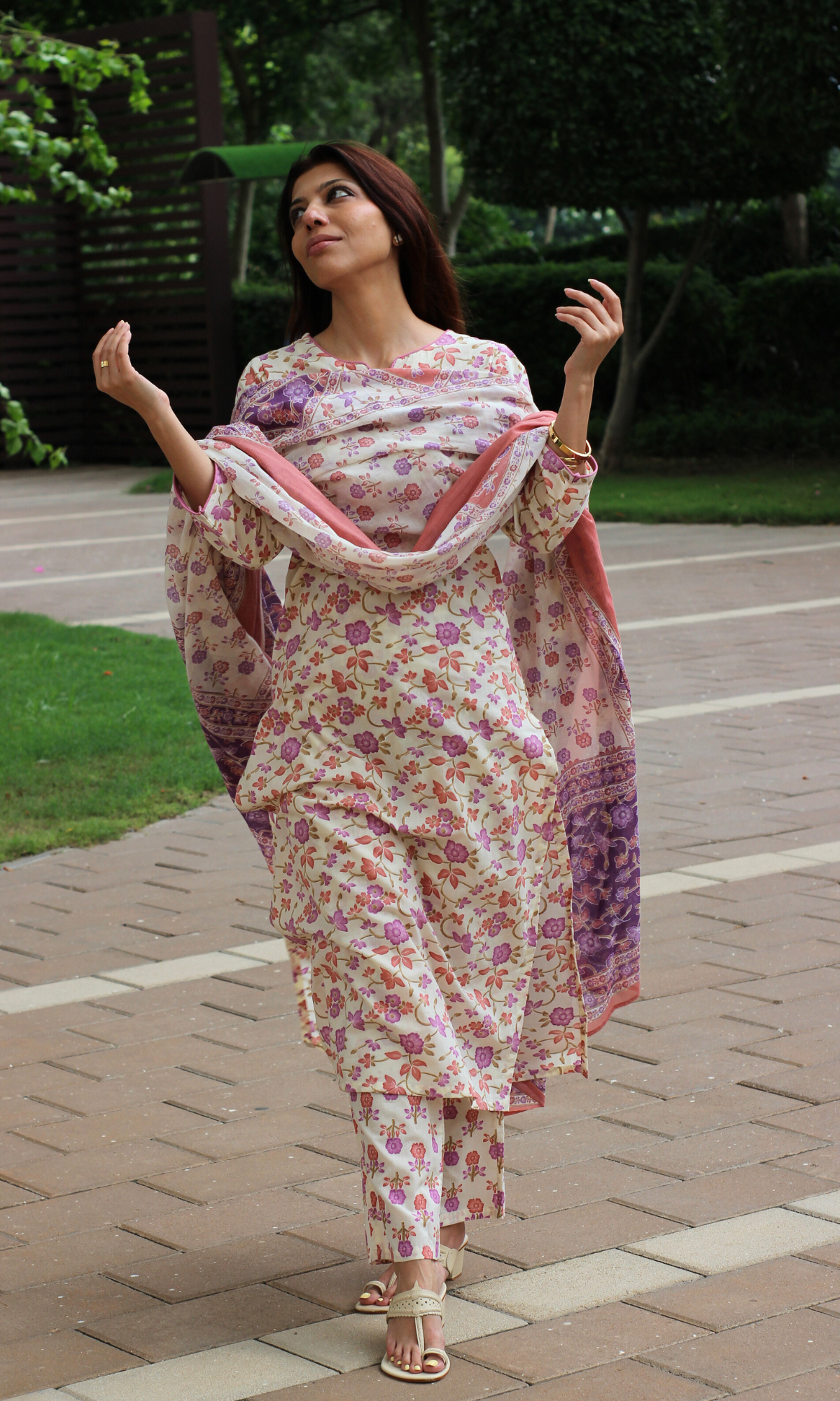 Cotton Monsoon Blush Printed Suit with Cotton Dupatta