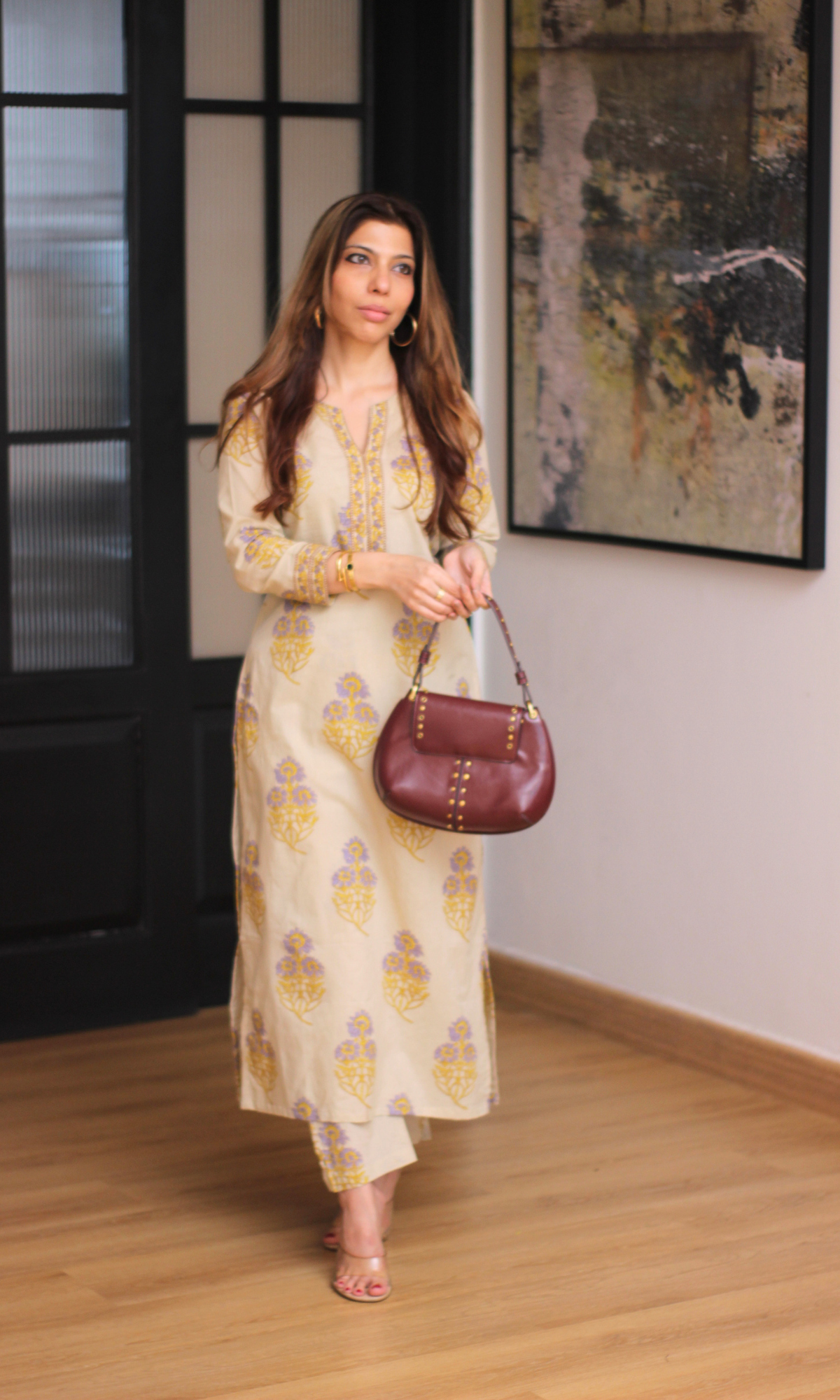 Beige & Lavender Mughal Print Kurta & Pant