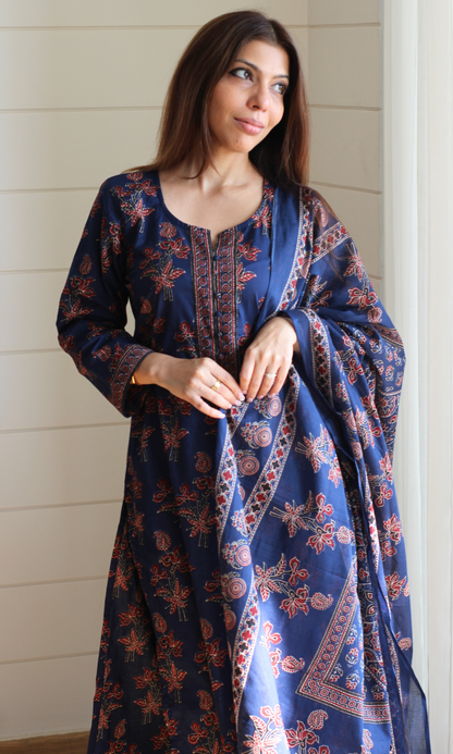 Cotton Neel Rani Ajrakh Print Suit with Cotton Printed Dupatta