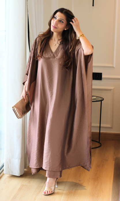 Latte Brown Textured Kaftan Style Co-ord