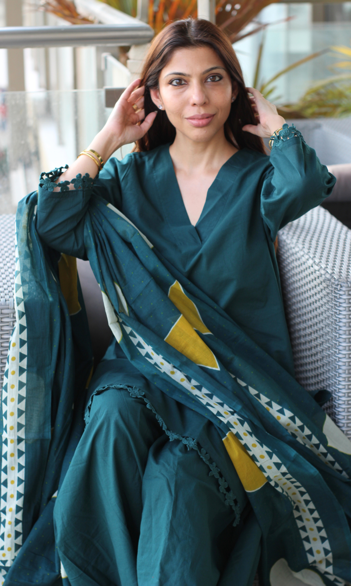 Teal Zohra Kurta , Farshi Salwaar & Printed Dupatta
