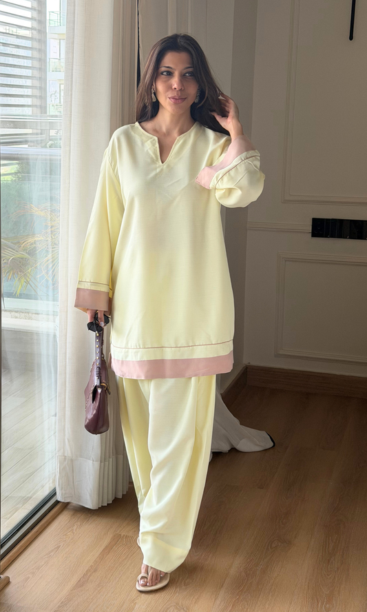 Butter Bloom Contrast Detailed Kurta with Farshi Salwaar