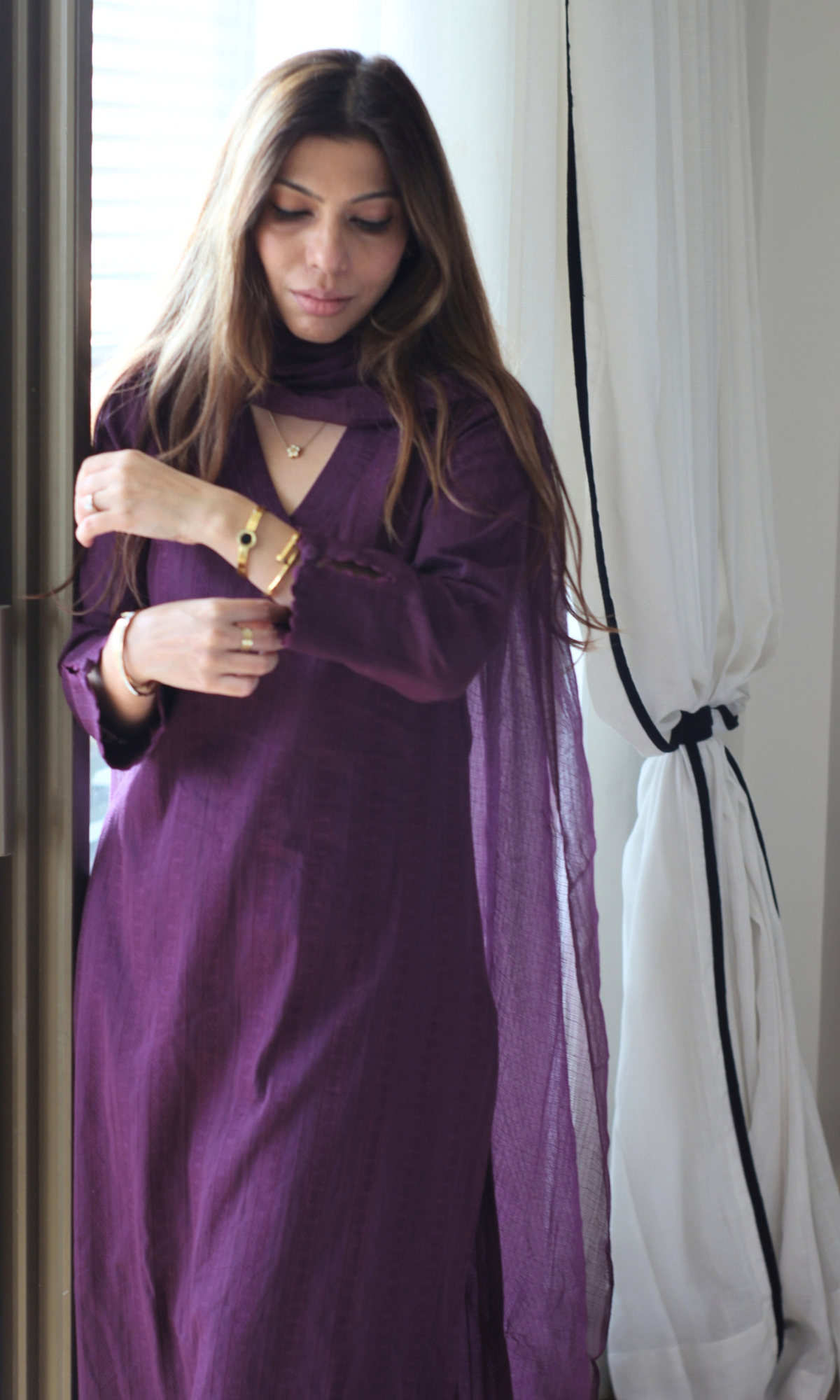 Fig Cotton Dobby Kurta, Pant & Kota Doria Dupatta