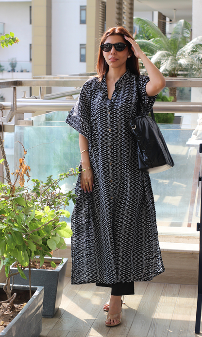 Black Maze Printed Kaftan Style Kurta & Pants