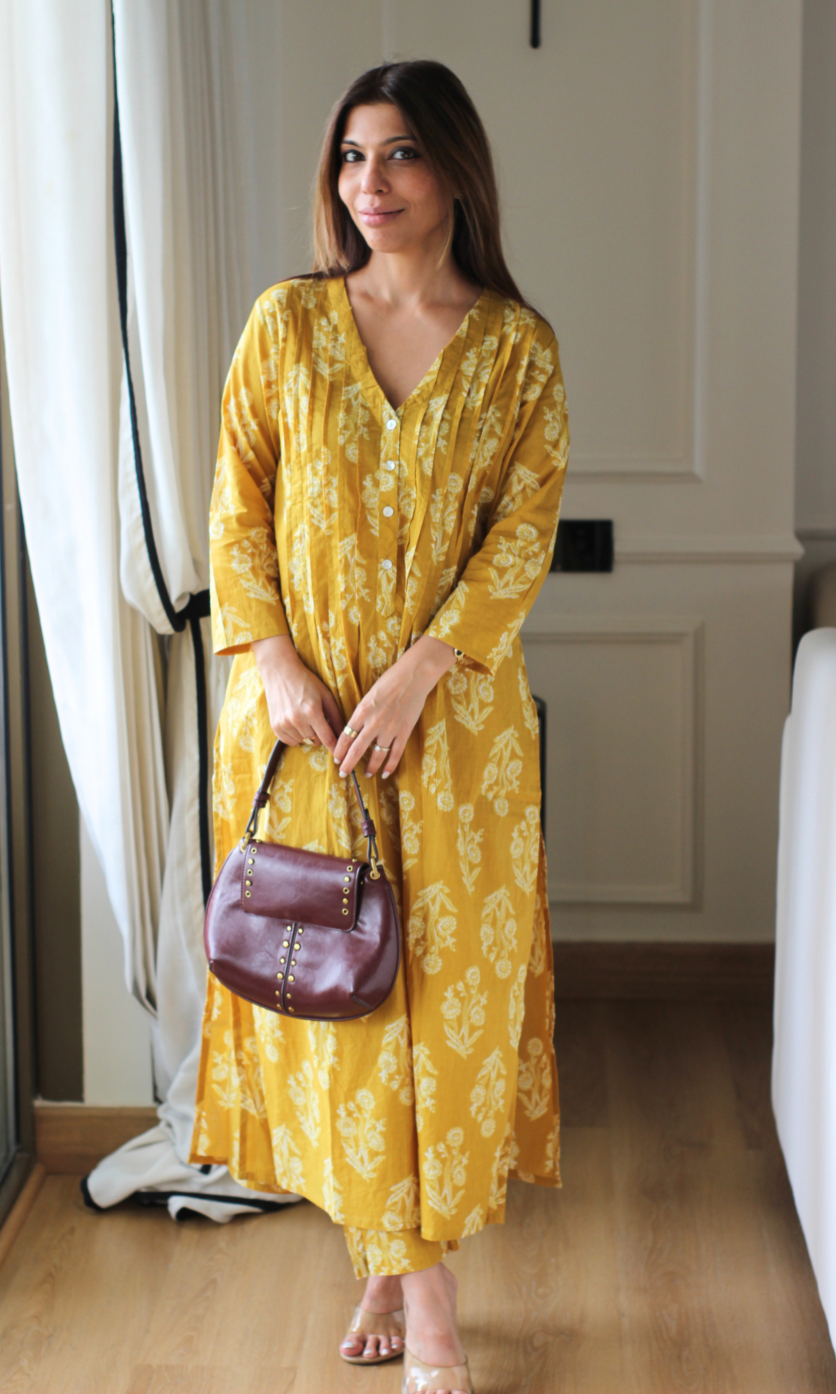 Sunshine Dabu Print Pleated Kurta & Pants