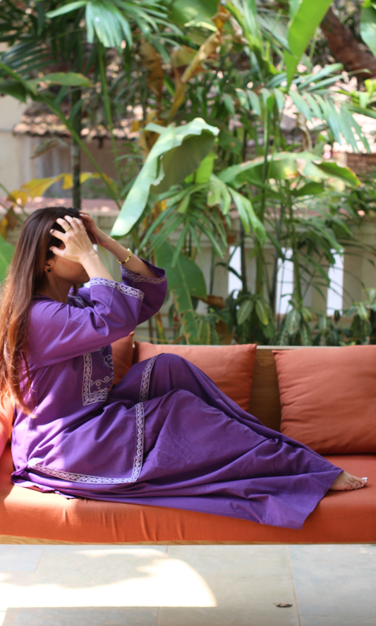 Purple Motif Print Kurta with Farshi Salwaar