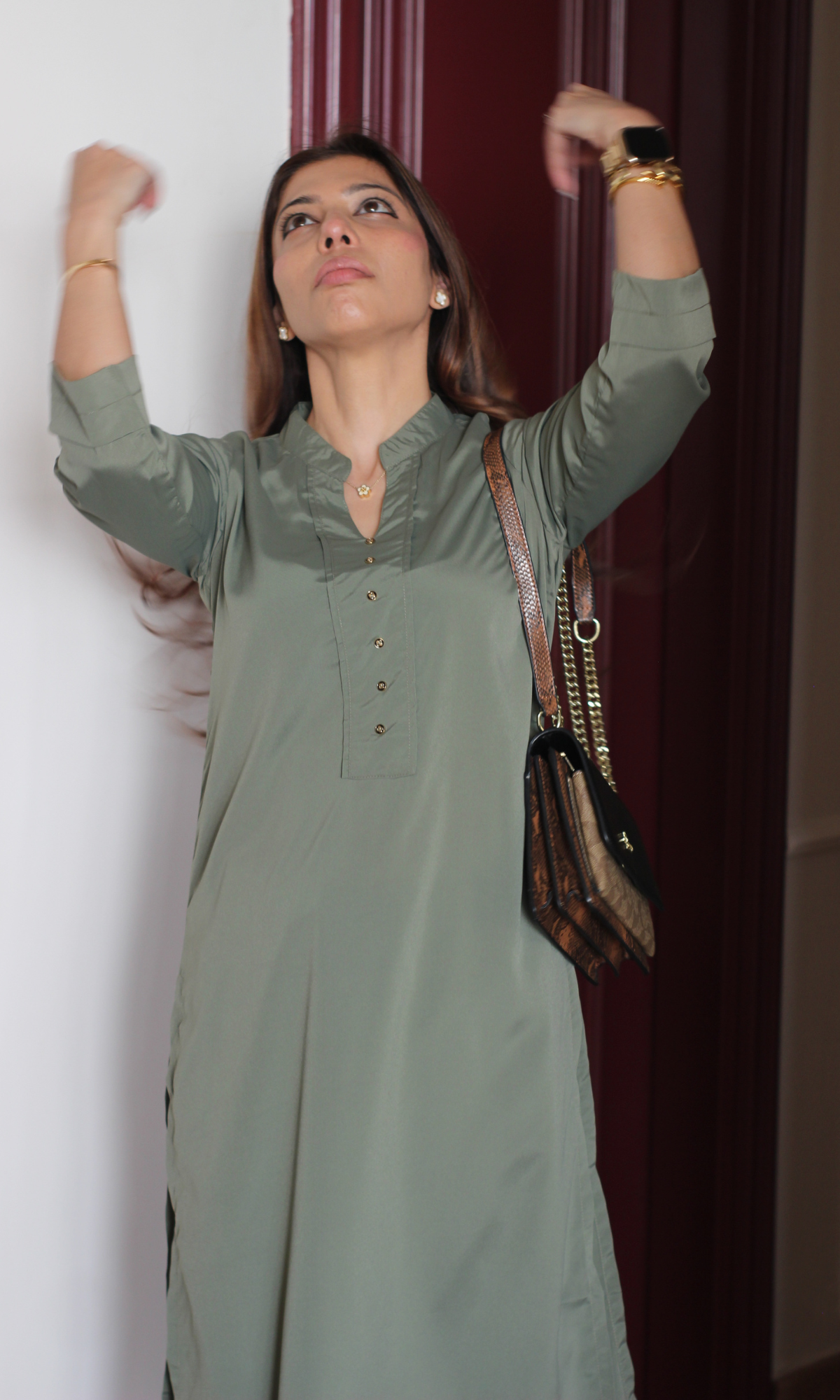 Glossy Green Gold Buttoned Kurta & Pant