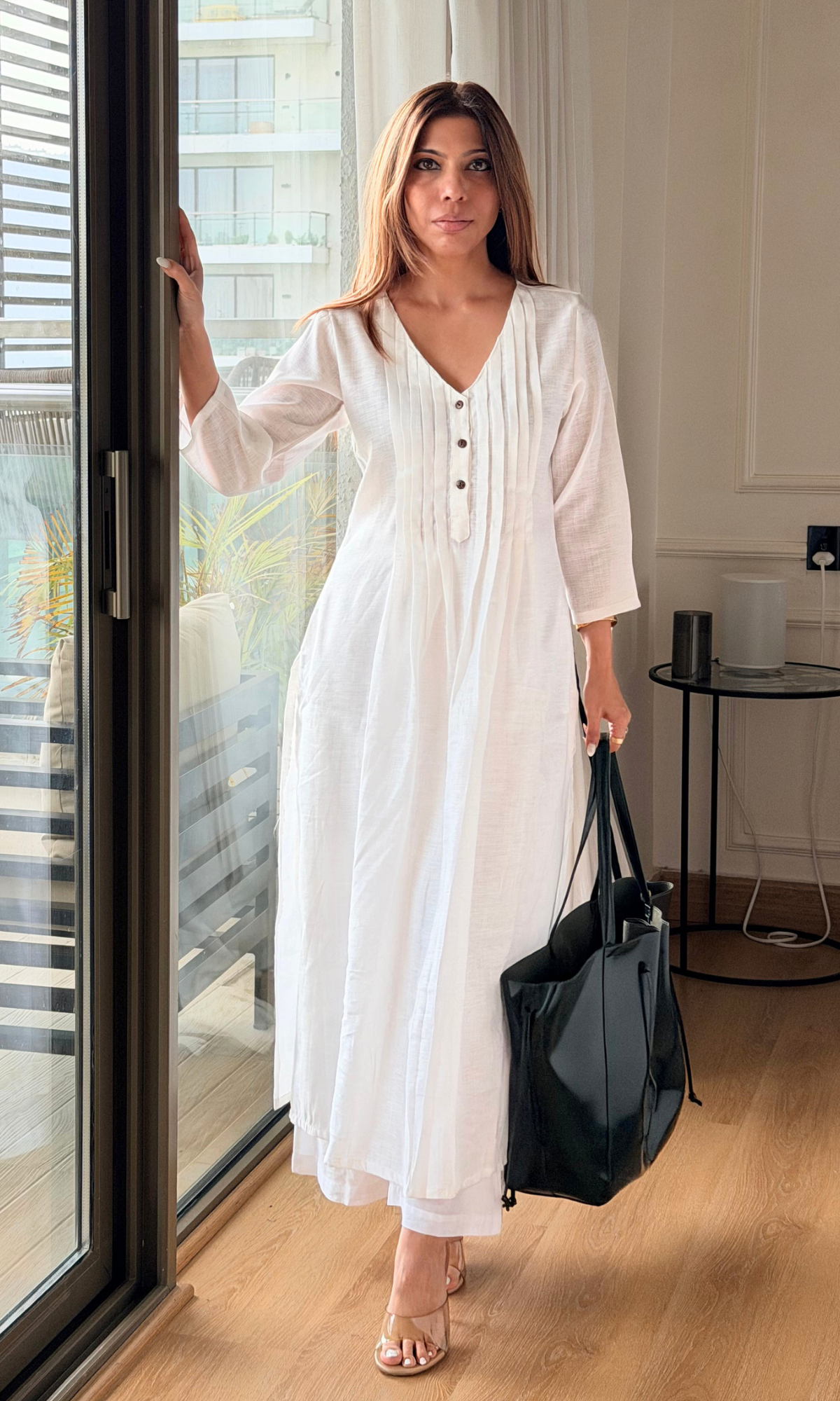 Pearl Linen Visose Pleated Kurta & Pants