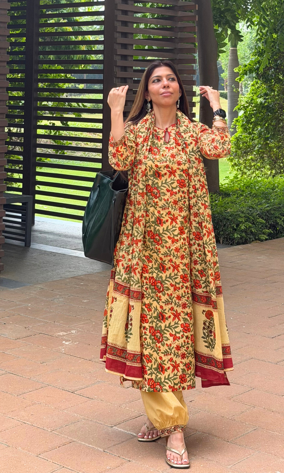 Butter yellow floral block print Kurta, afgani pants & Cotton Printed Dupatta