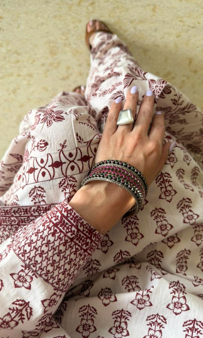 Cotton Nargis White & Ruby Kurta with Farshi Salwaar