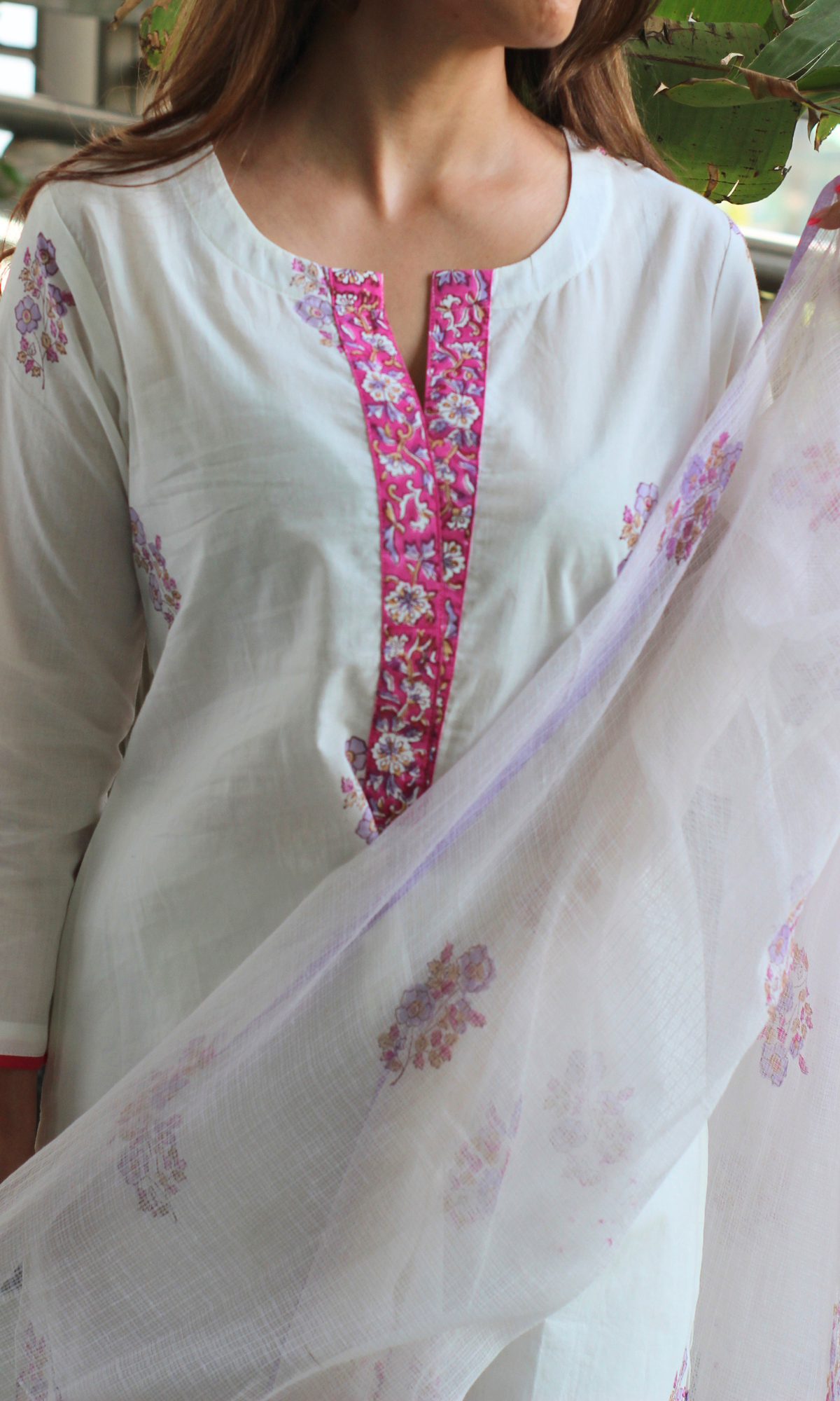 Leela Ivory Mughal Print Kurta, Pant & Kota Doria Handblock Print Dupatta