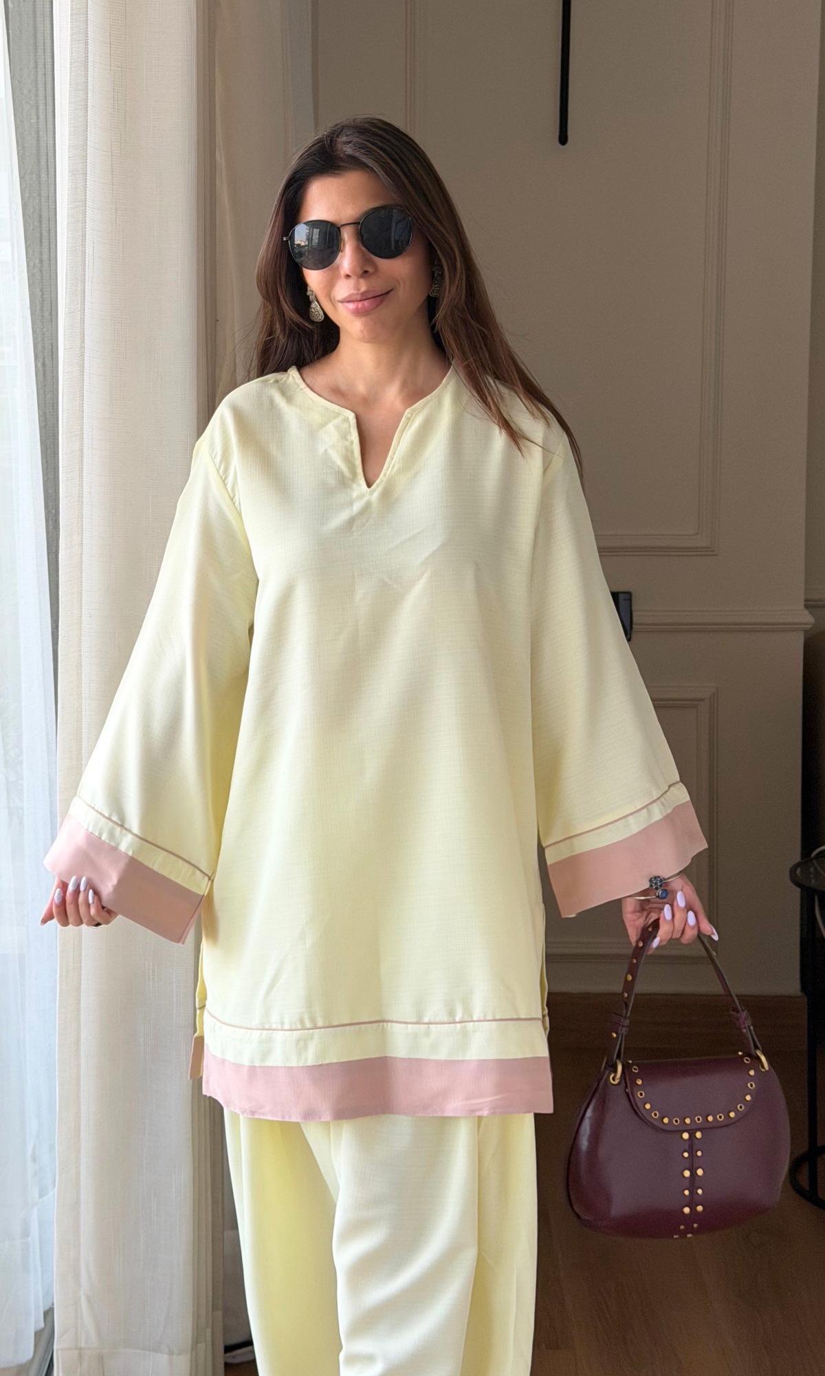 Butter Bloom Contrast Detailed Kurta with Farshi Salwaar