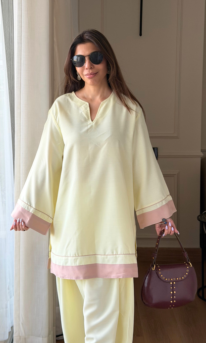 Butter Bloom Contrast Detailed Kurta with Farshi Salwaar