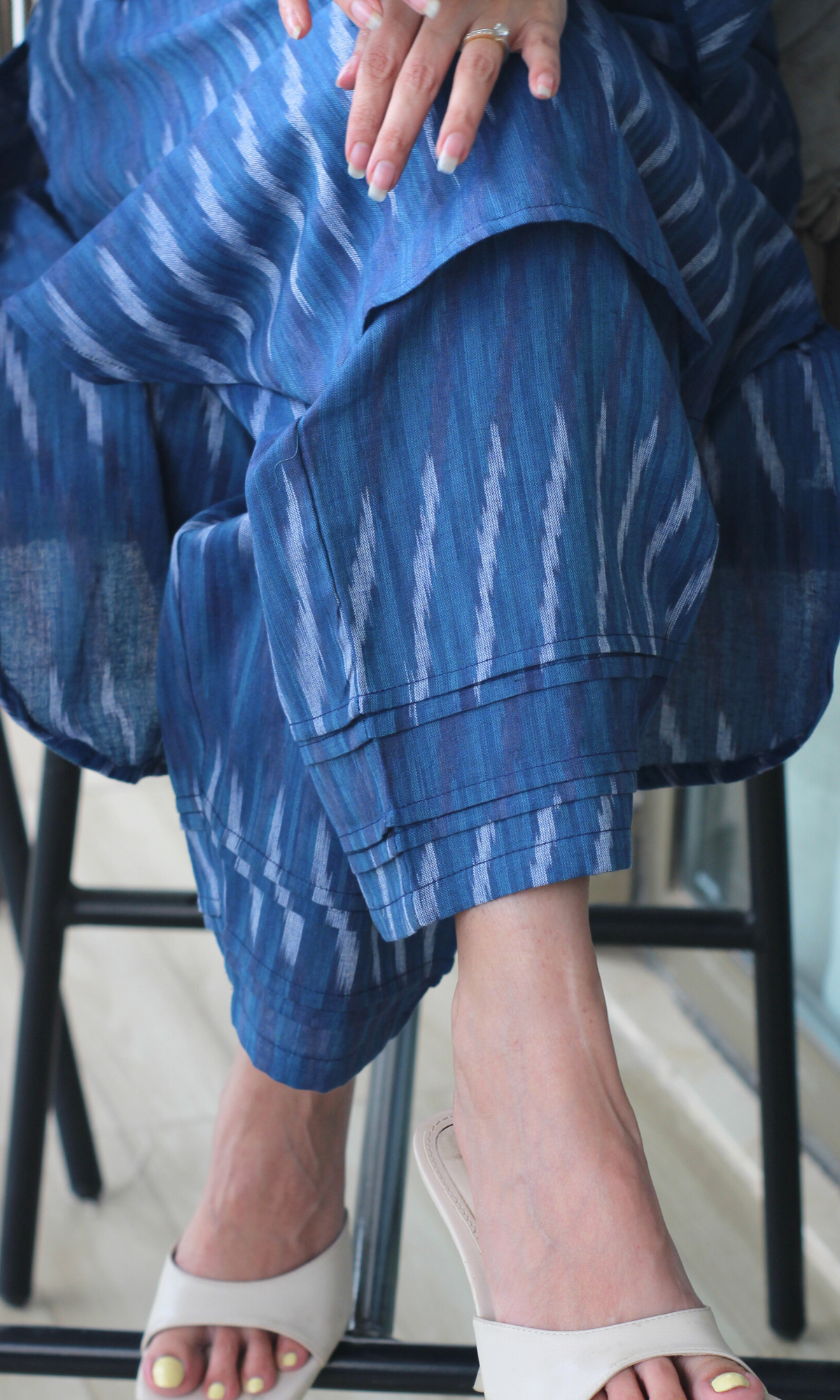 Sapphire Lines Ikat Buttoned Kurta with Pintuck Pleated Pants