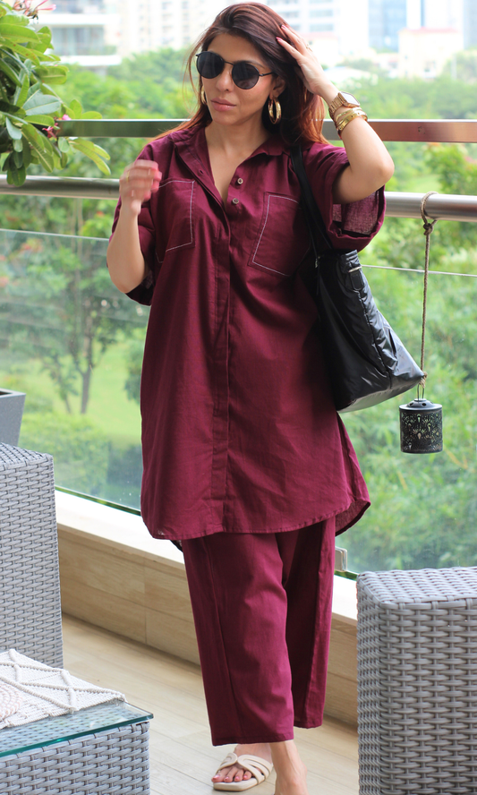 Berrywood Contrast Thread Shirt Style Cotton Flex Coord