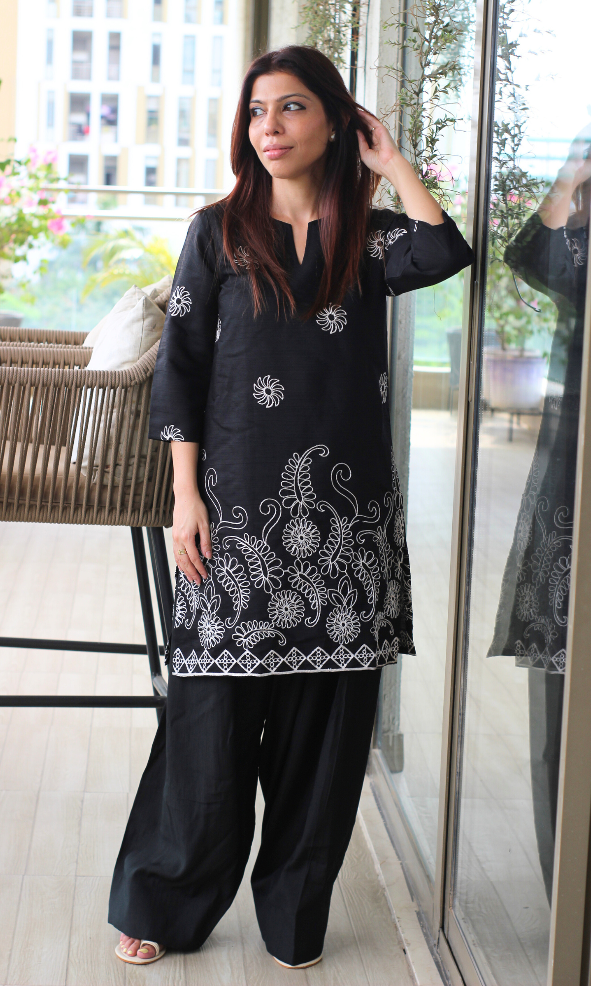 Raabta Black Embroidered Kurta with Farshi Salwaar