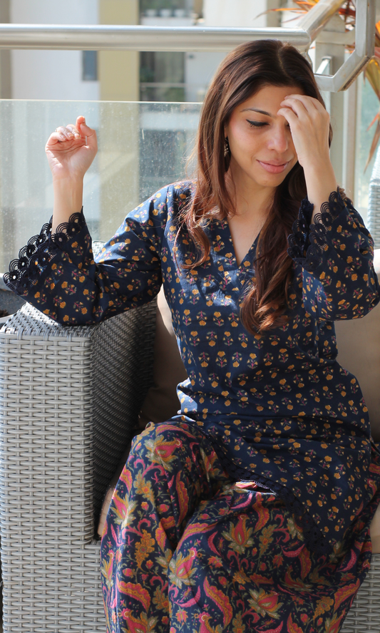 Cotton Indigo Noor Kurta with Farshi Salwaar