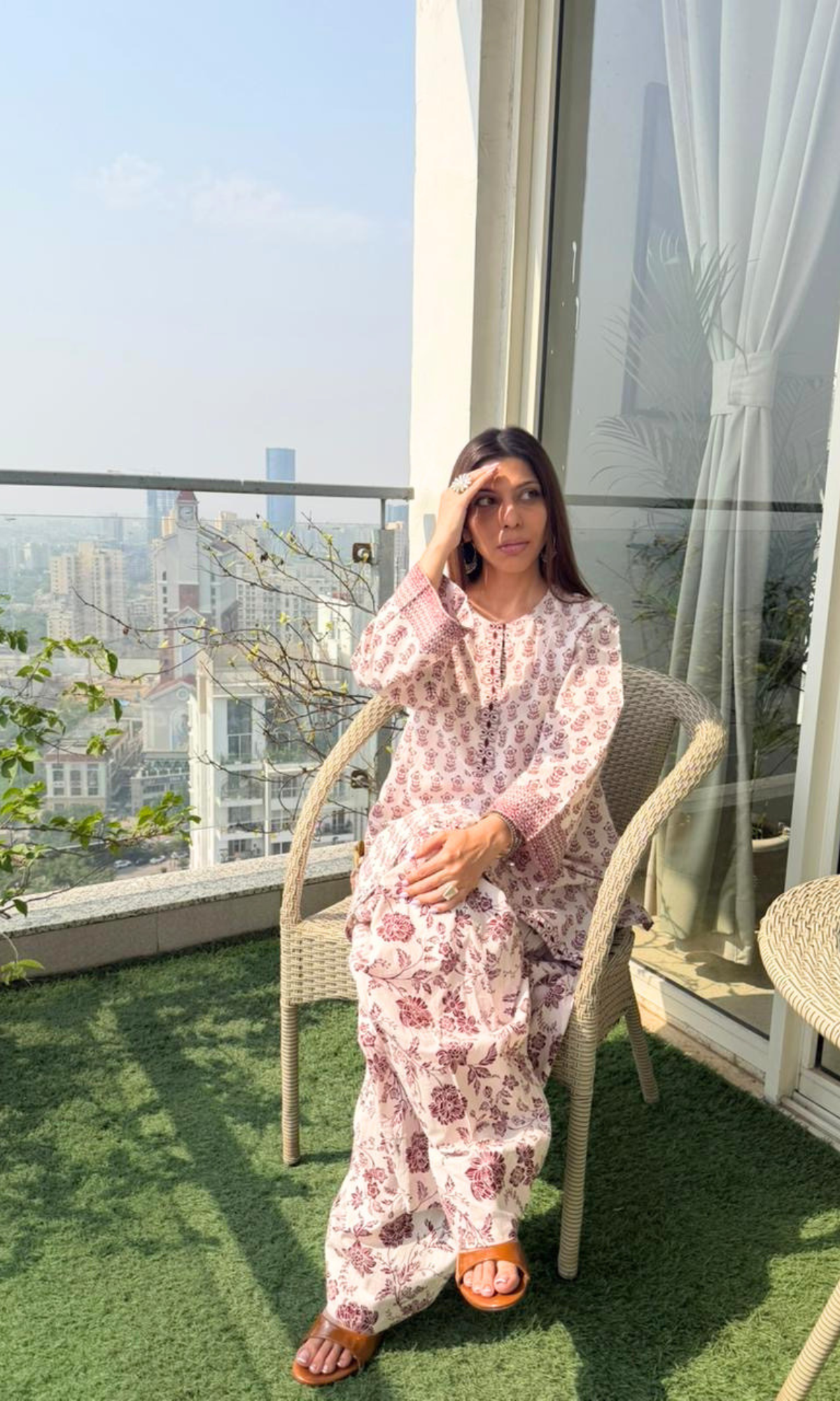 Cotton Nargis White & Ruby Kurta with Farshi Salwaar