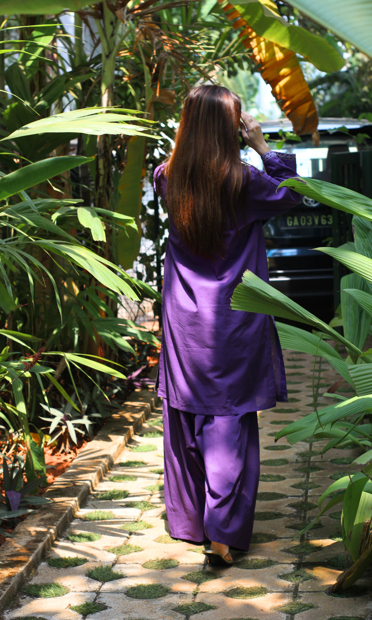 Purple Motif Print Kurta with Farshi Salwaar