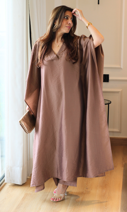 Latte Brown Textured Kaftan Style Co-ord