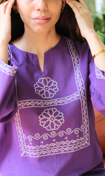 Purple Motif Print Kurta with Farshi Salwaar