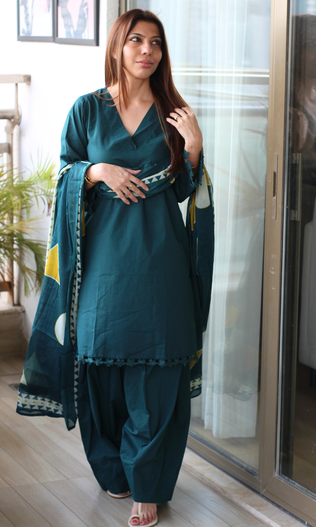 Teal Zohra Kurta , Farshi Salwaar & Printed Dupatta