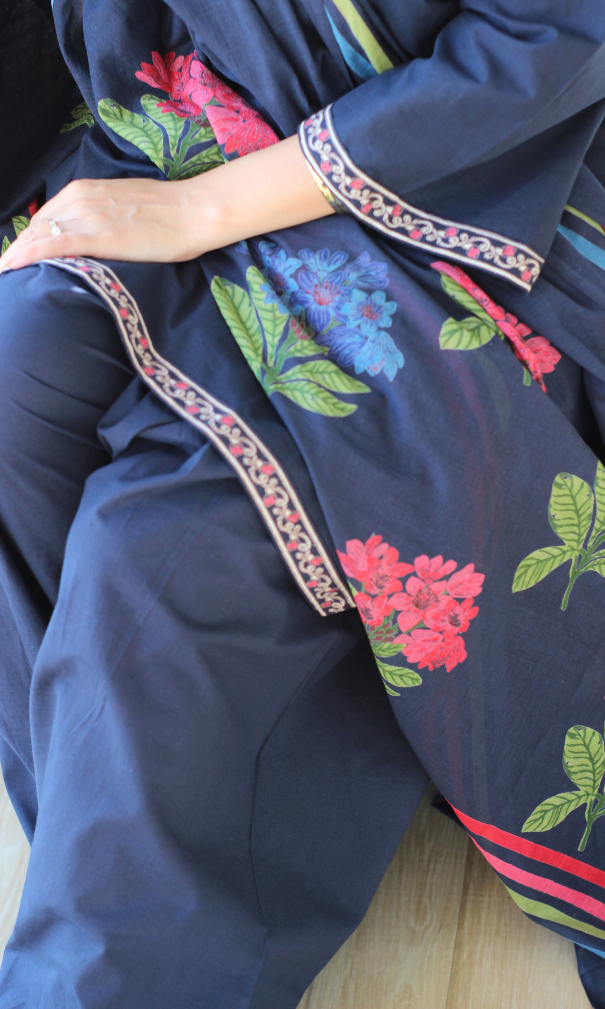 Cotton Navy Heena Kurta, Farshi Salwaar & Printed Mul Dupatta