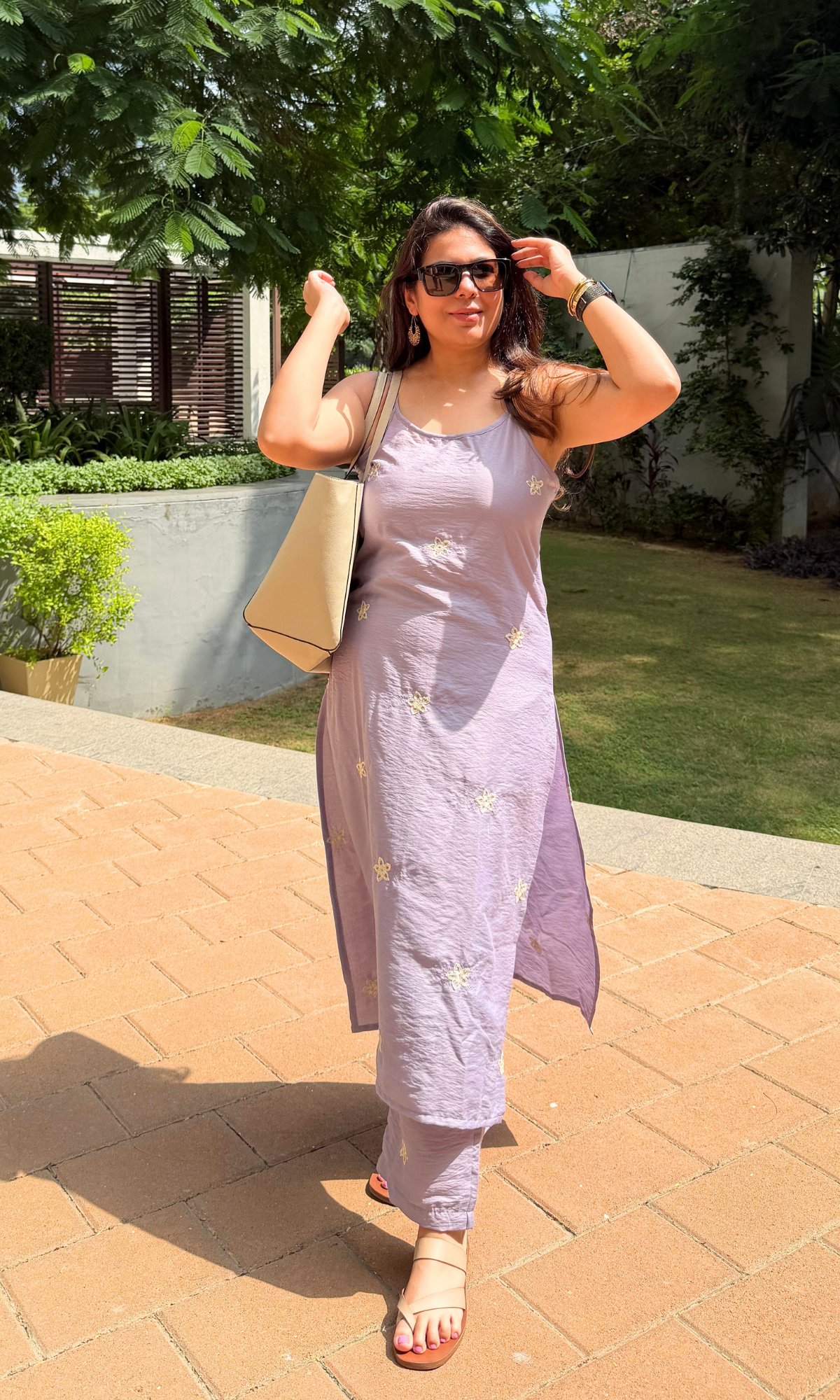 Lavender Embroidered Flower Kurta with Pants