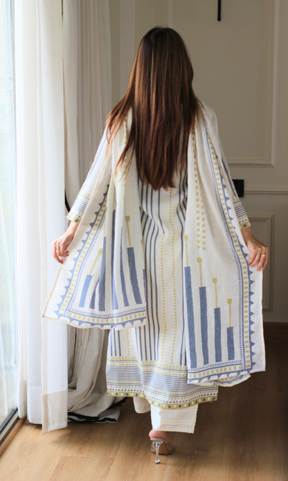Morning Tide Linen Blend Kurta, Dupatta & Cotton Pants