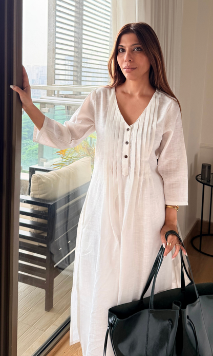 Pearl Linen Visose Pleated Kurta & Pants