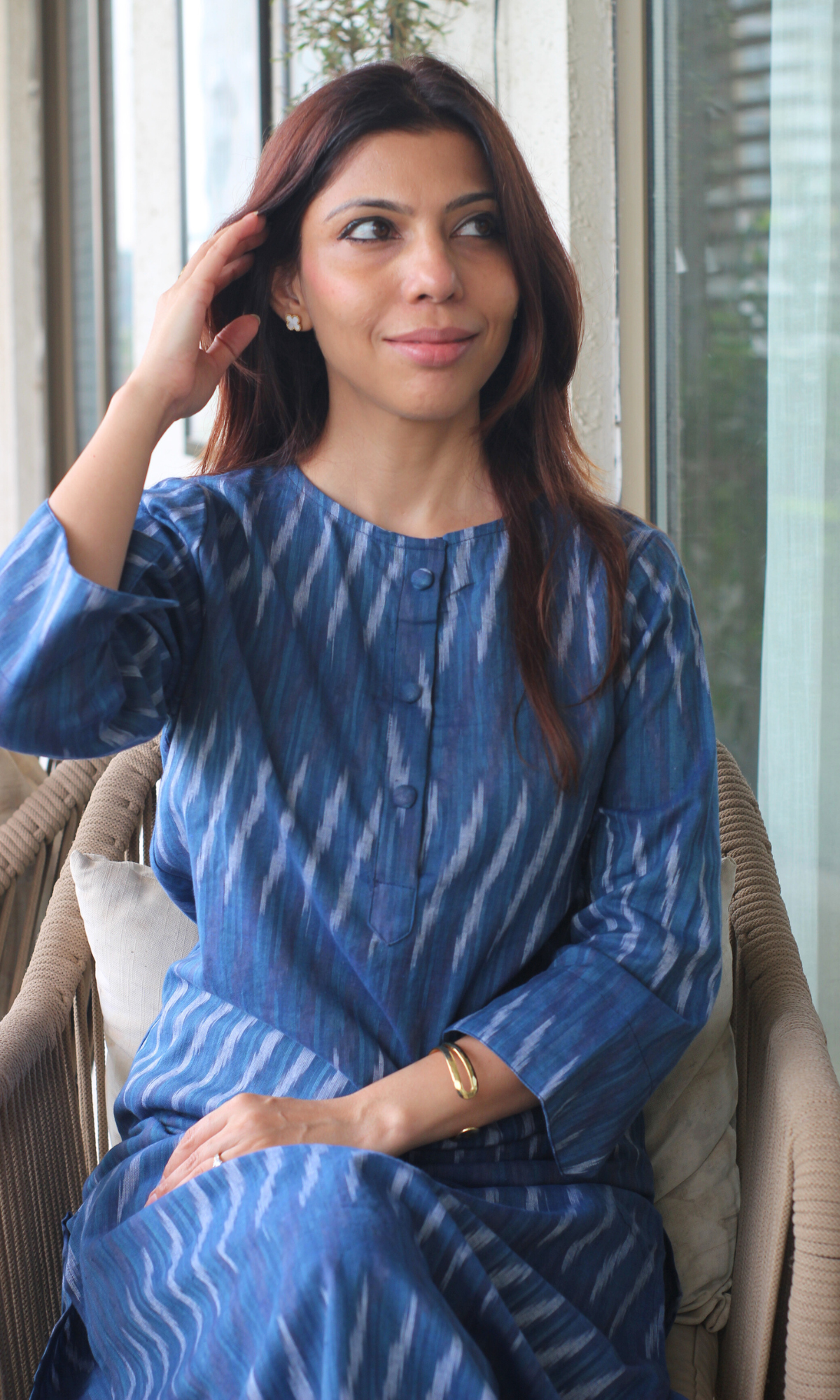 Sapphire Lines Ikat Buttoned Kurta with Pintuck Pleated Pants