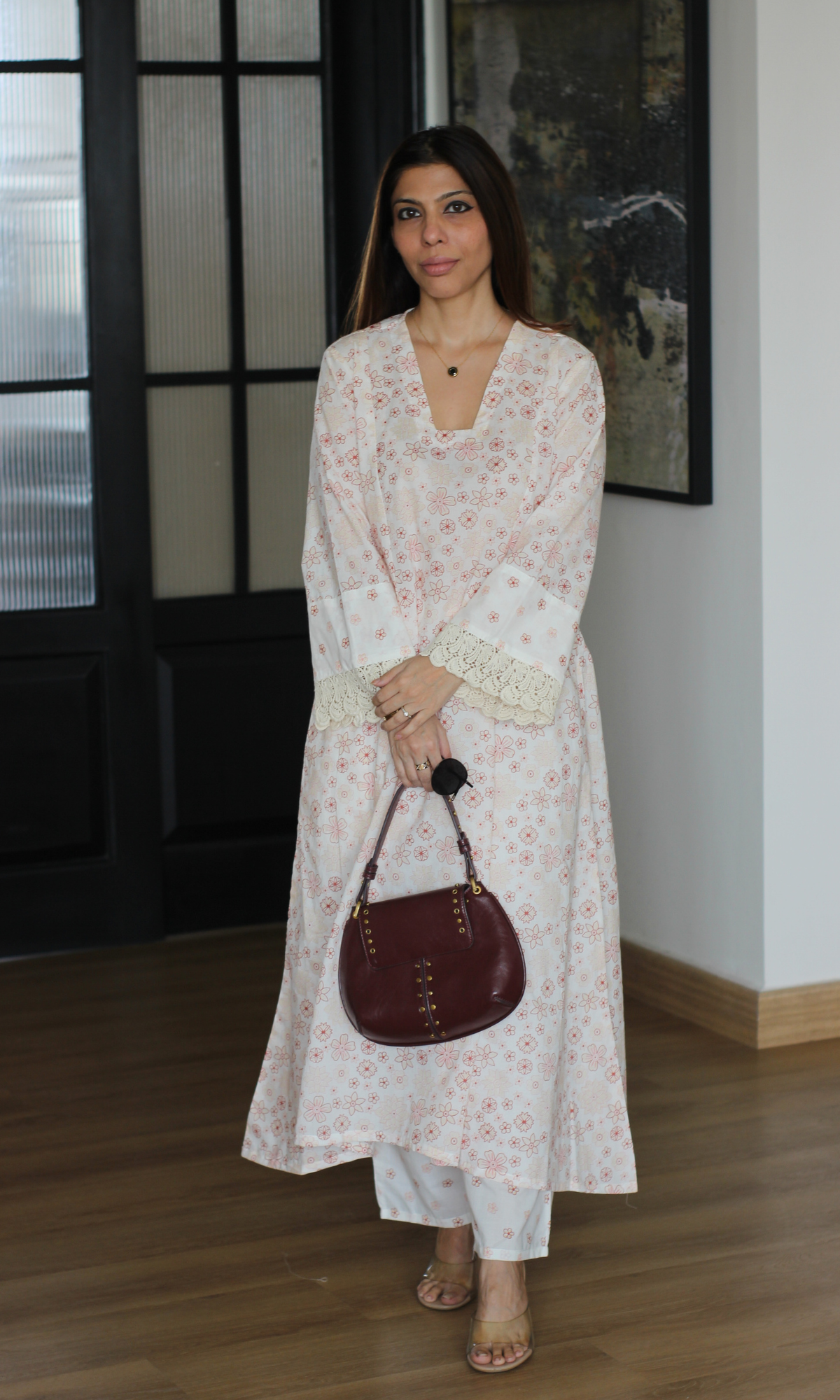 Pearl Floral High Low Kurta with Cotton Printed Pants