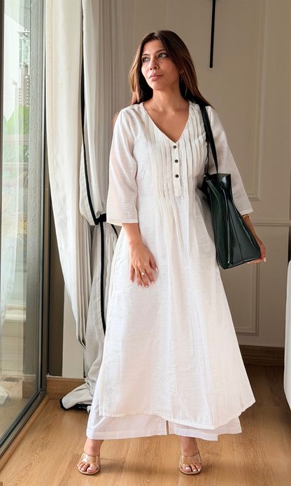 Pearl Linen Visose Pleated Kurta & Pants