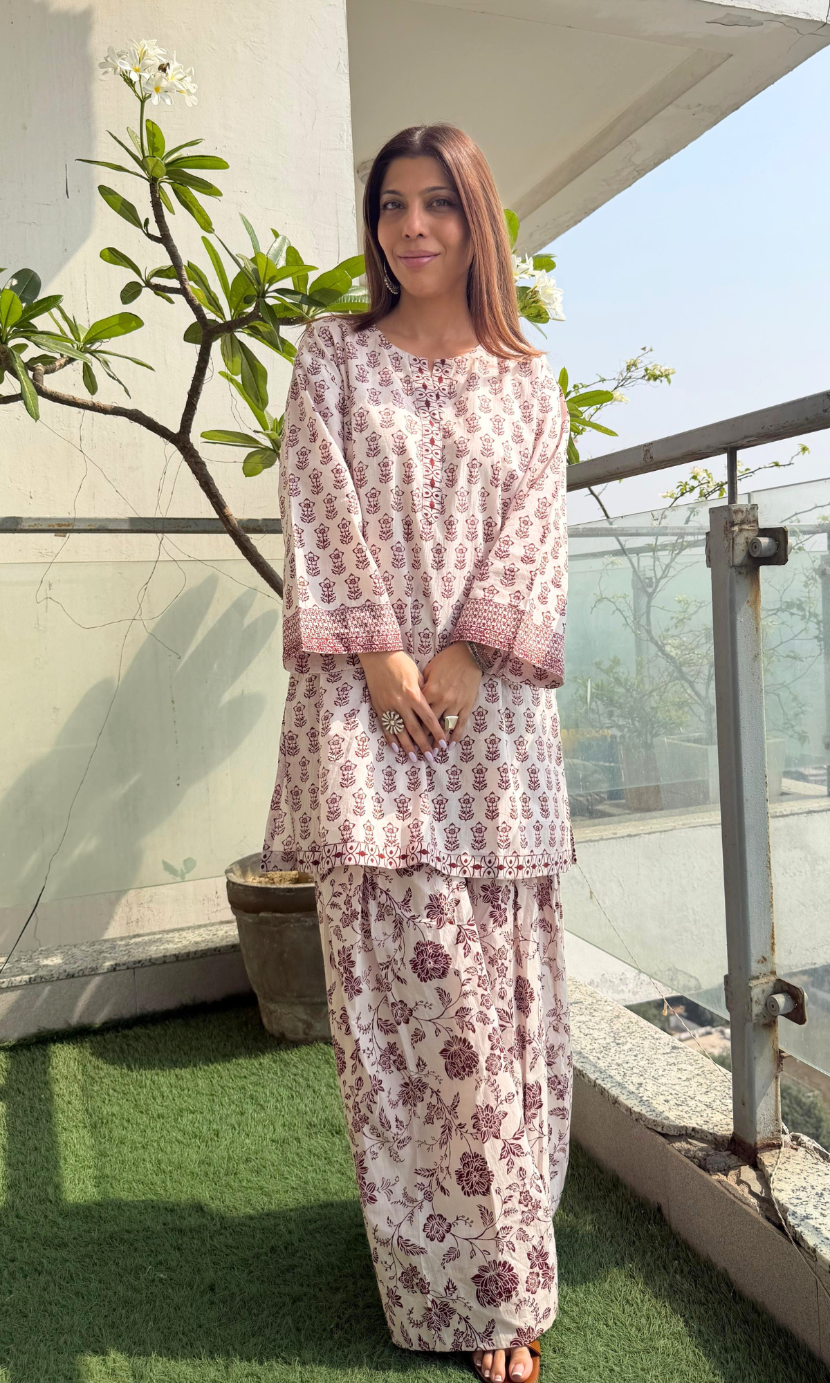 Cotton Nargis White & Ruby Kurta with Farshi Salwaar