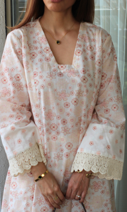 Pearl Floral High Low Kurta with Cotton Printed Pants
