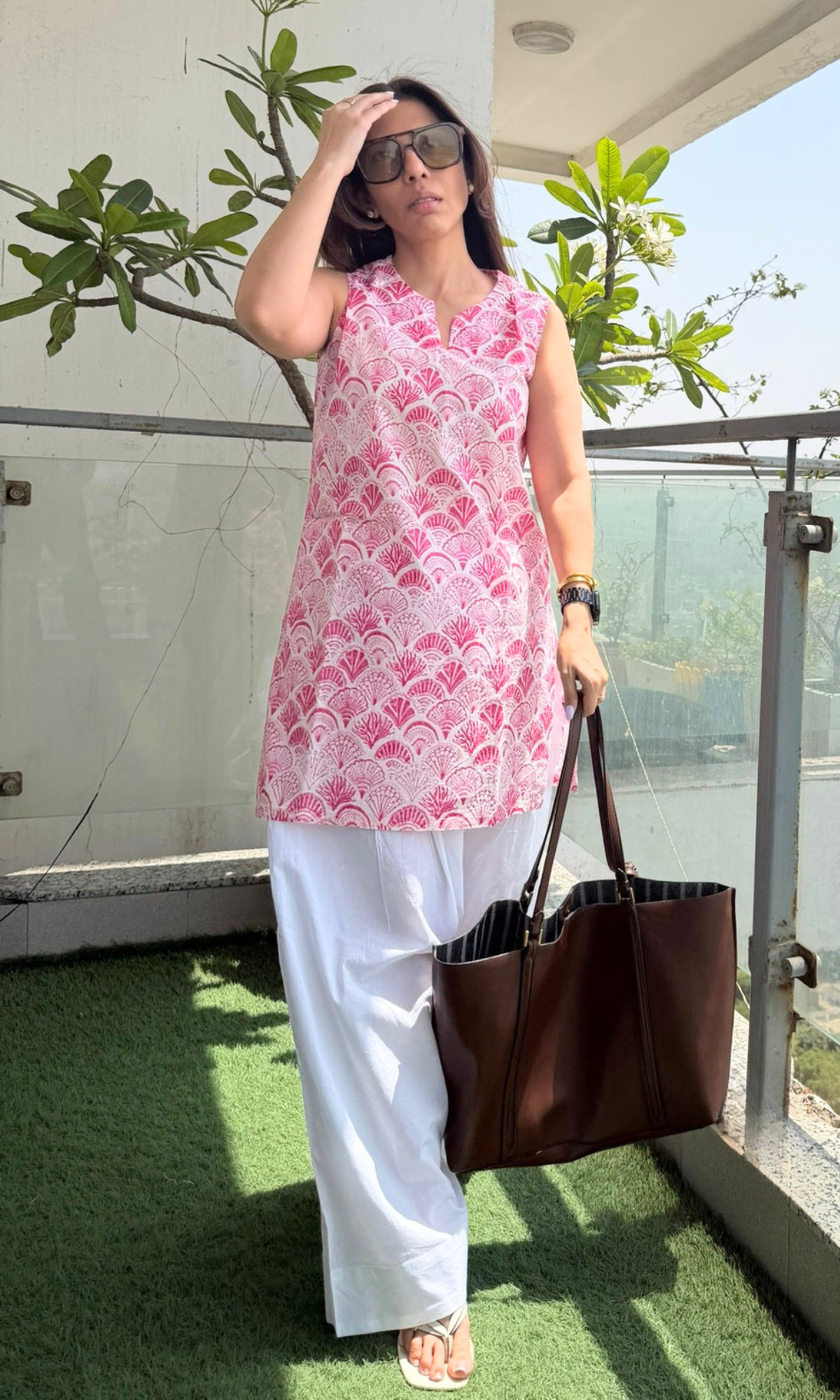 Cotton Pink Petal Sleeveless Kurta & Farshi Salwaar